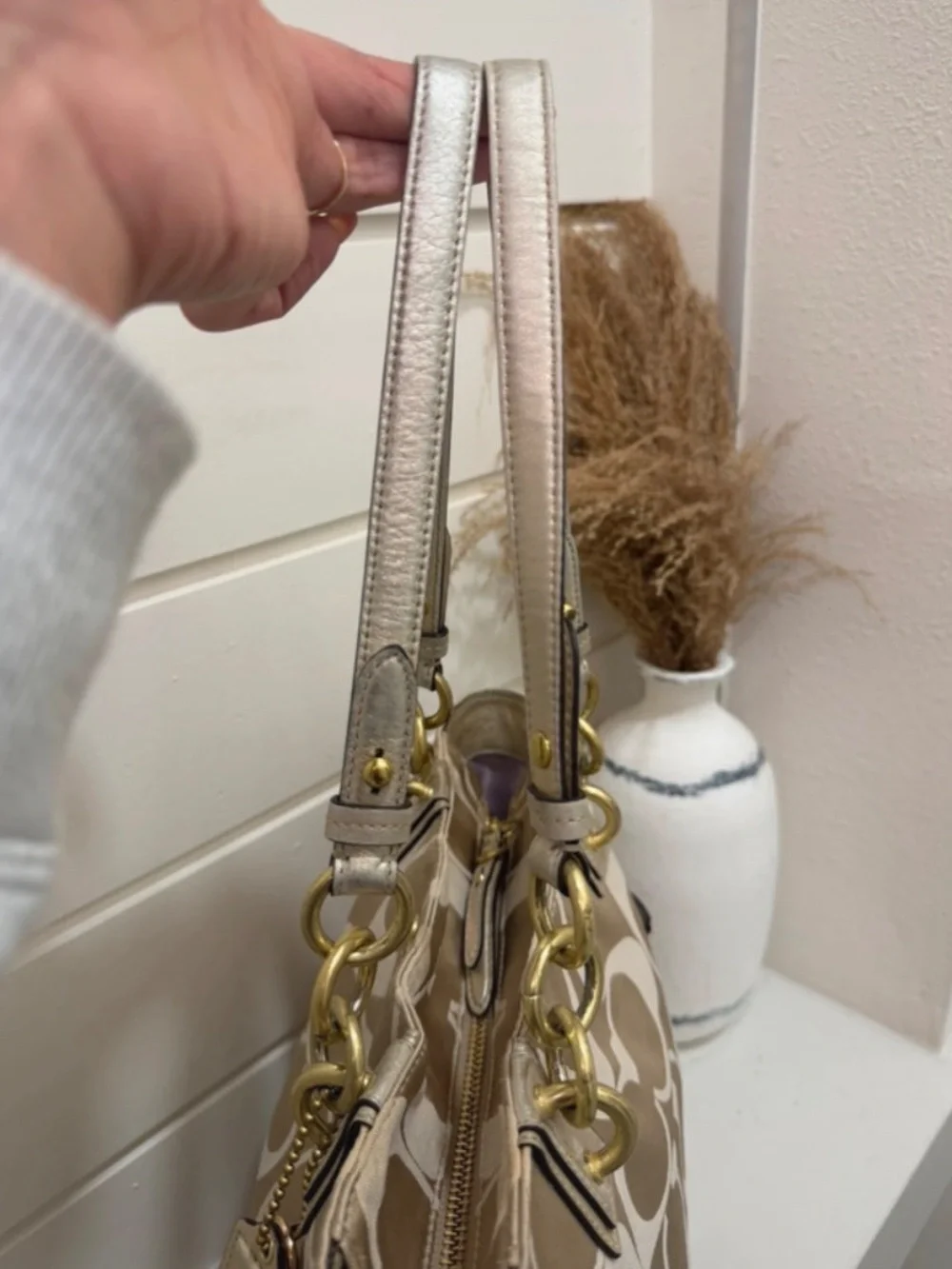 Vintage Coach Signature Op Art Tote – Champagne & Gold